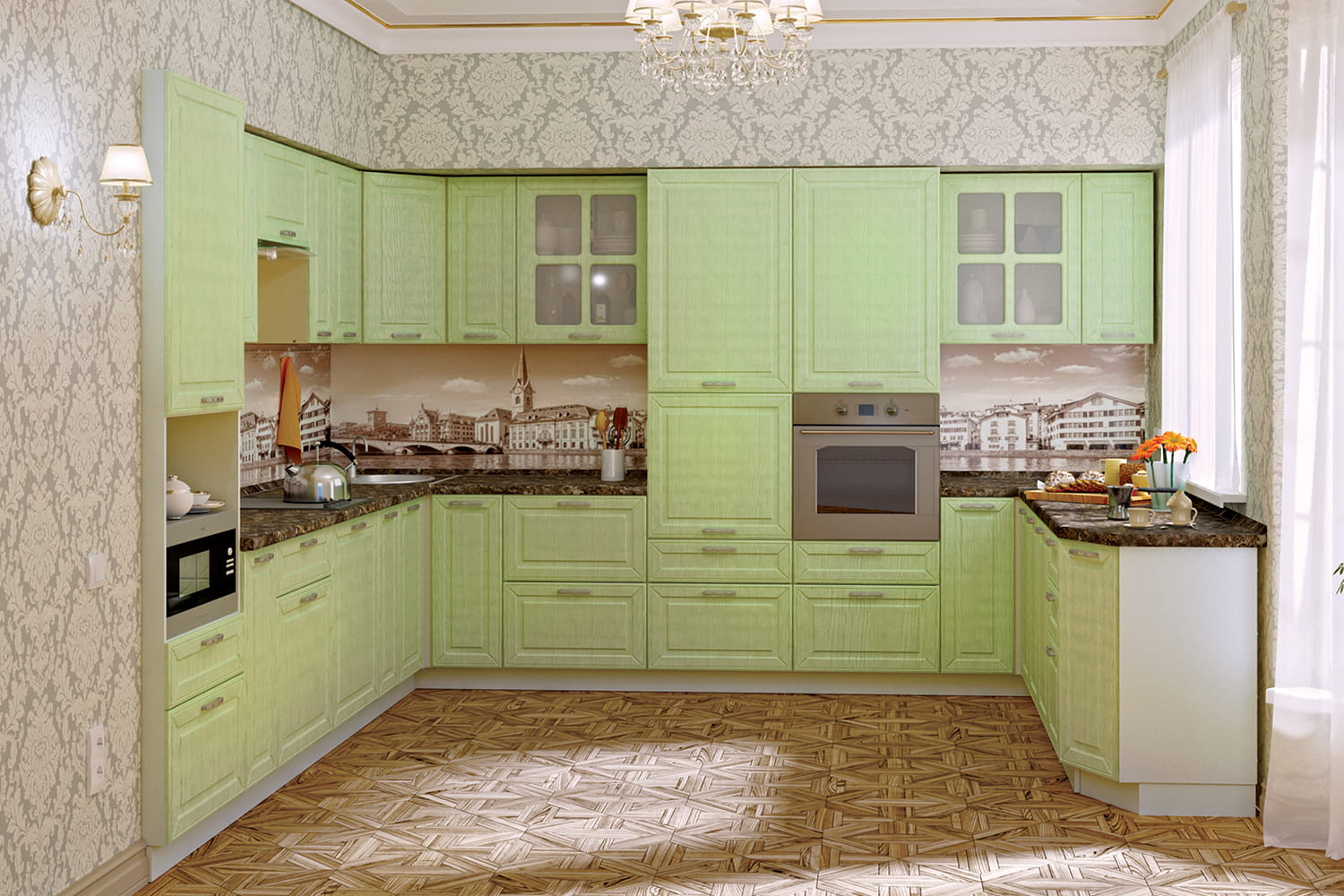 кухни оливкового и фисташкового цвета фото
